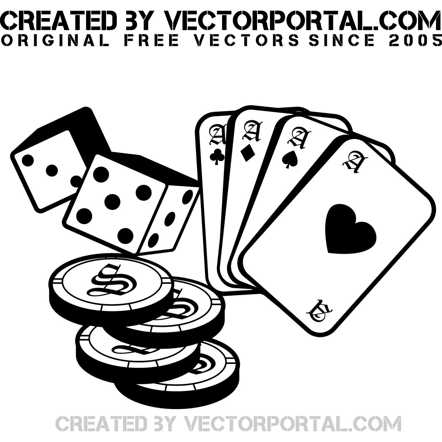 Black And White Game Poker Dealer Dice Holding Cards Vector BW