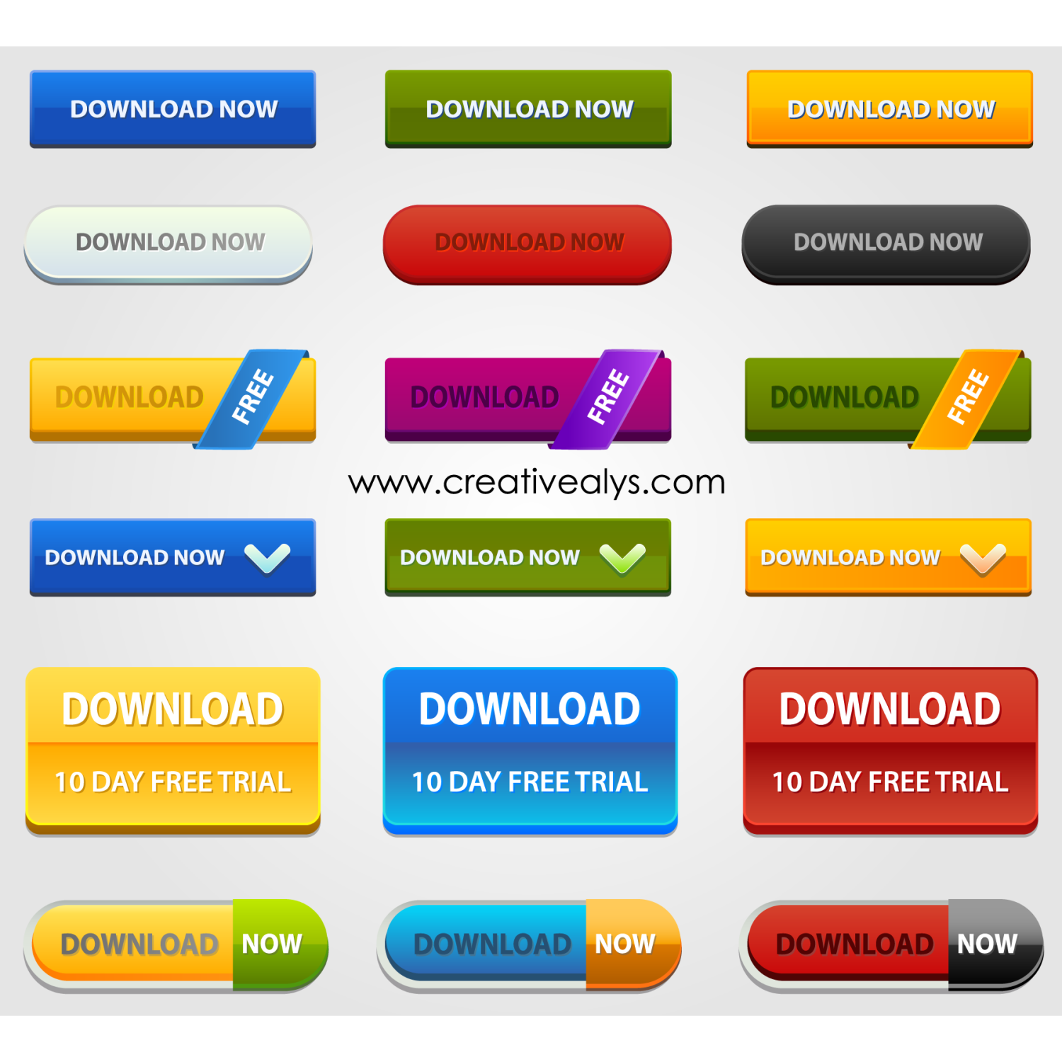 Vector For Free Use: Creative Web Design Elements   Download Buttons